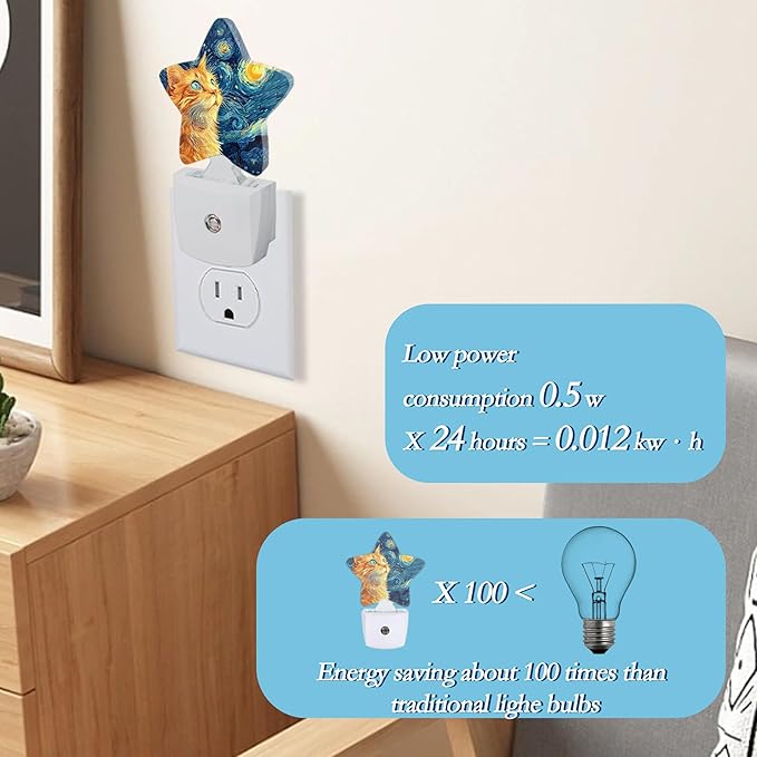 Cat Night Light, Lonely Ginger Cat Plug-in Night Light Auto Dusk-to-Dawn Sensor - Image 4