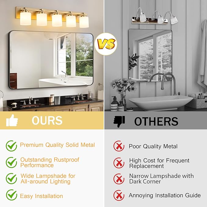 5 Light Modern Bathroom Light Fixtures Over Mirror, Brass Finish Vanity Lights - Image 8