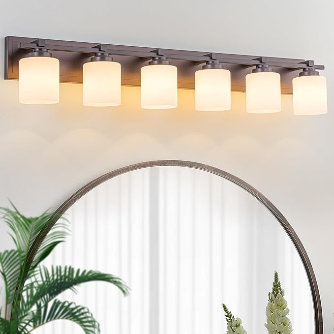 6 Light Modern Bathroom Light Fixtures Over Mirror, Bronze Finish Vanity Lights by BRKNIT