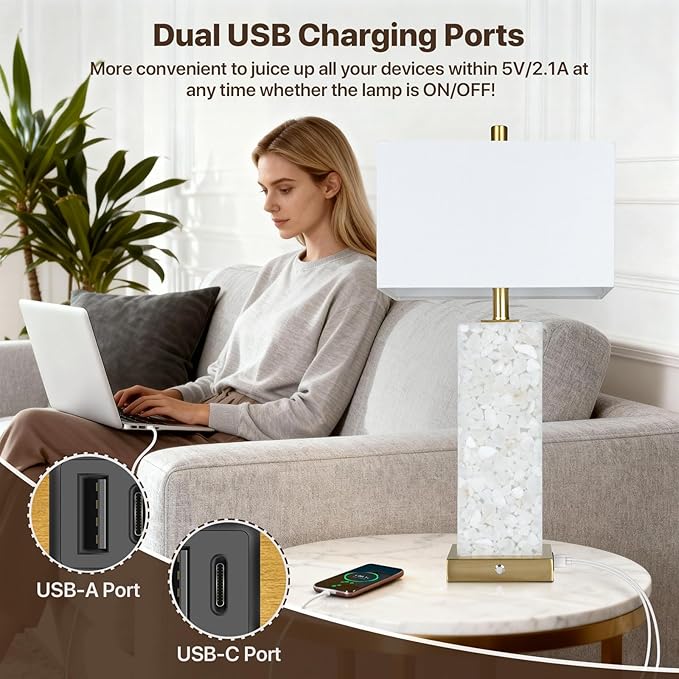 2-Pack 25.6" Alabaster Lamps, Marble Lamp Nightstand Lamps Set of 2, 3-Color - Image 5