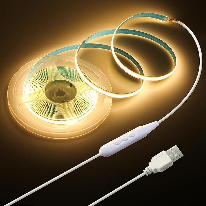 5V COB LED Strip Light for Bedroom 16.4FT USB LED Light Strip Warm White 3000K by Samsion