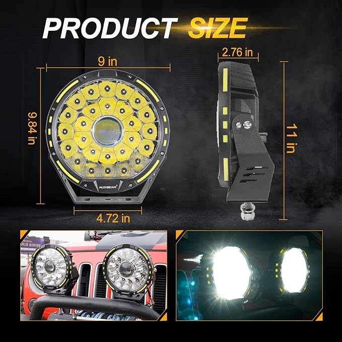 Auxbeam Round LED Driving Light, 360 Pro Series 9 Inch Offroad Spotlights 270W - Image 5