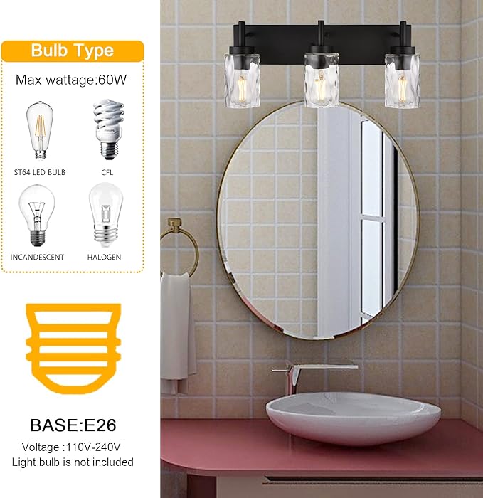 BONLICHT Vanity Light Fixtures 3 Light Modern Wall Sconces Lighting Black - Image 4