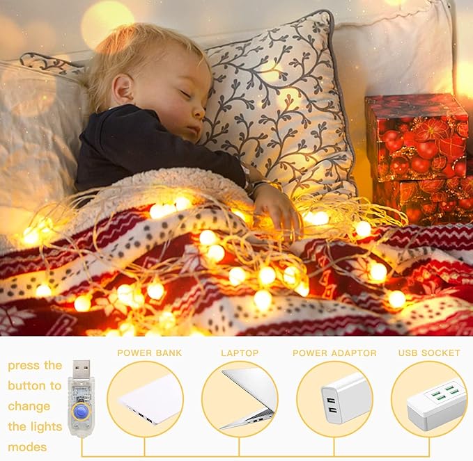 suddus Globe String Lights Bedroom, 50 Led Fairy Lights Plug in, Indoor String - Image 6