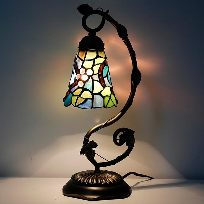 Tiffany Lamp Stained Glass Desk Reading Bedside Light, Metal Leaf Table Lamp - Image 6