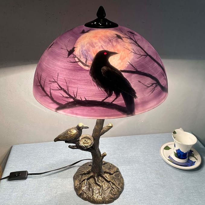 Bieye L13002 Ravens Sitting on Bare Tree Branch Against Full Moon Hand-Painted - Image 4