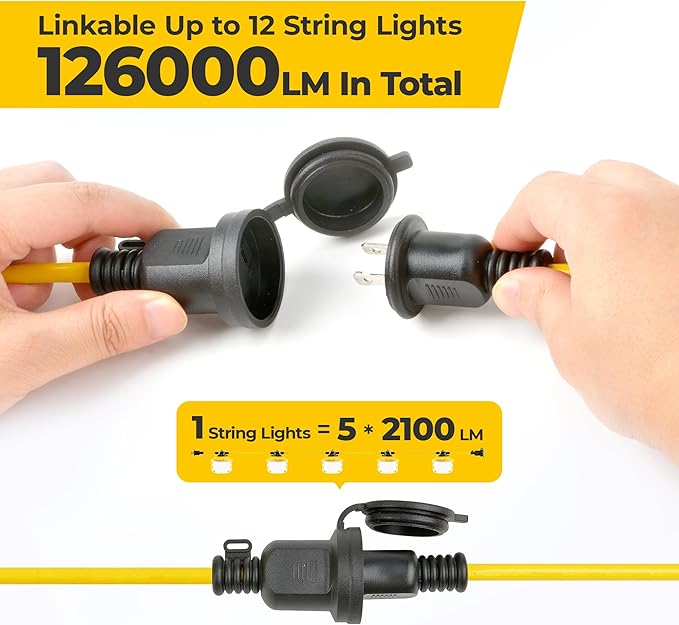 50FT Construction String Lights: 75W Ultra-bright 10500 lumens Linkable ETL - Image 4