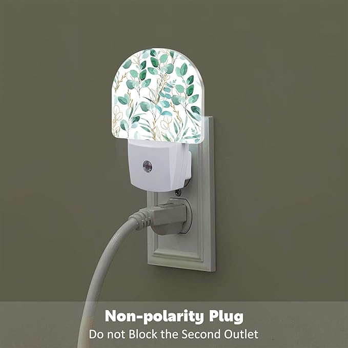 Green and Gold Eucalyptus Leaves Night Light Plug into Wall, Watercolor - Image 4
