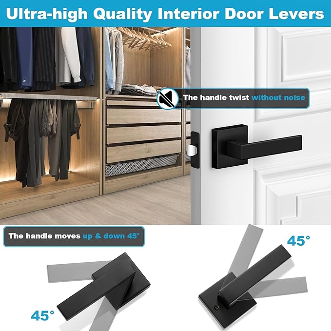 Estmoon 5 Pack Passage Door Handles Matte Black Door Knobs, Interior Door Knobs - Image 5