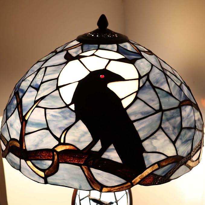 Bieye L10954 Raven Sitting on Bare Tree Branch in Full Moon Night Tiffany Style - Image 5