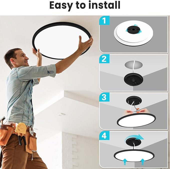 libtit 16.5 Inch Large Black Flush Mount Ceiling Light, 4200LM 36W Low Profile - Image 6