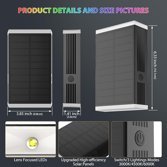 Solar Wall Light Outdoor, RGB & Warm White 8 Modes Dusk to Dawn Lighting Wall - Image 2