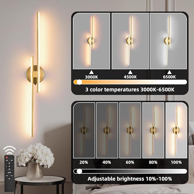 Battery Operated Wall Sconce Set of 2, Wireless Wall Light USB Rechargeable - Image 4