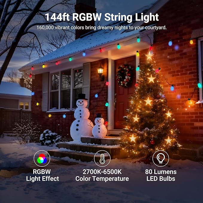 NEEWER 144ft Outdoor String Lights, App Control Smart AI RGBW Dimmable Patio - Image 2
