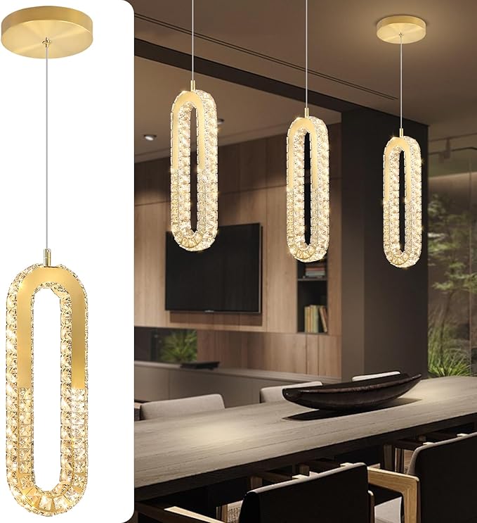 1-Ring Chandelier Gold Modern Pendant Lighting LED Dimmable Hanging Crystal - Image 7