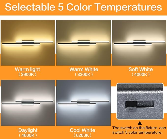 PRESDE 48 Inch Bathroom Light Fixtures Black Vanity Light Bar LED Modern Bath - Image 2