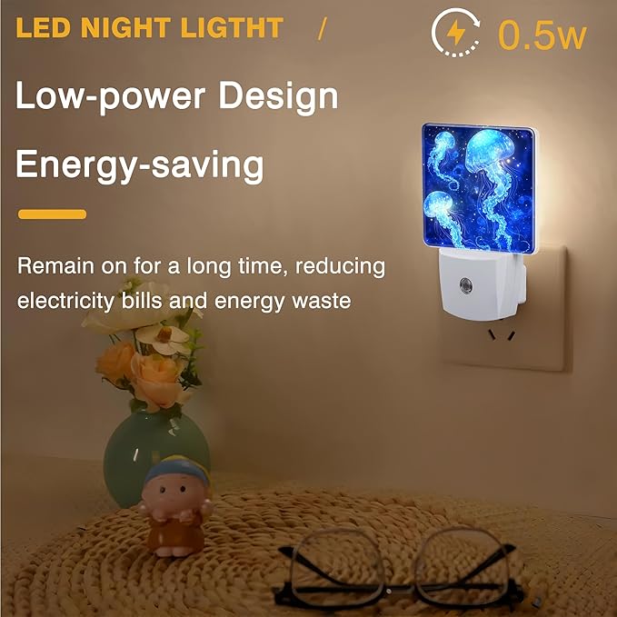 Night Light Magic Glowing Jellyfish Night Lights Plug into Wall Smart Dusk to - Image 5