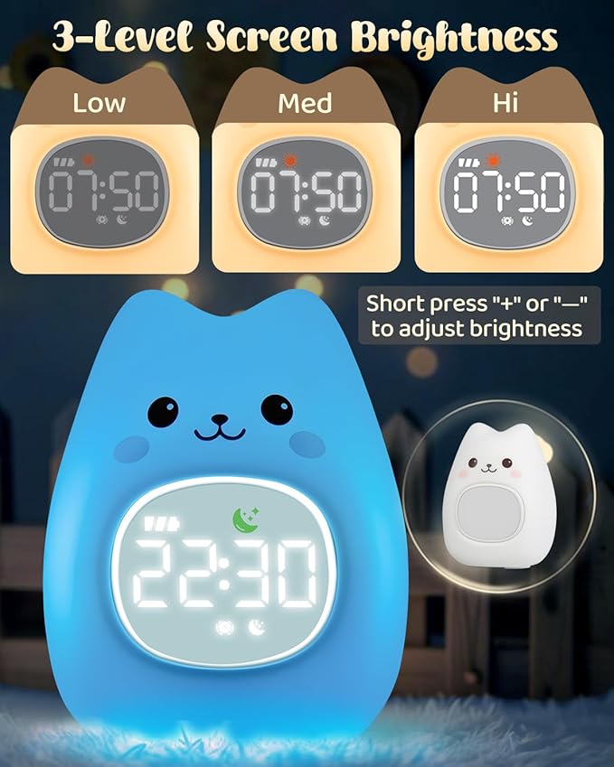 Cat Alarm Clock for Kids with Night Light, Sleep Training Clock Time to Wake - Image 6