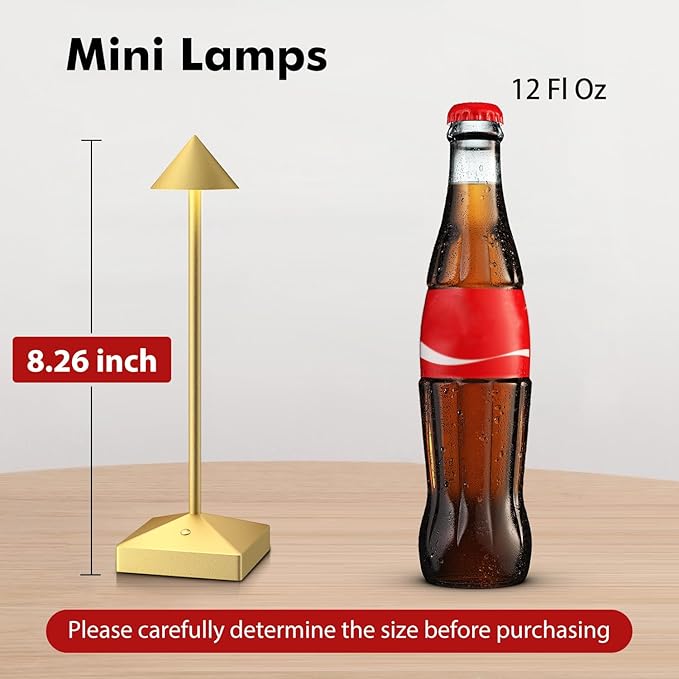 3 Pack 8.26in Gold Small Cordless Table Lamps Rechargeable, Battery Operated - Image 3