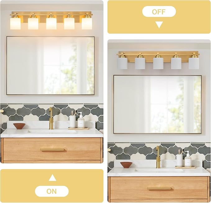 5 Light Modern Bathroom Light Fixtures Over Mirror, Brass Finish Vanity Lights - Image 7
