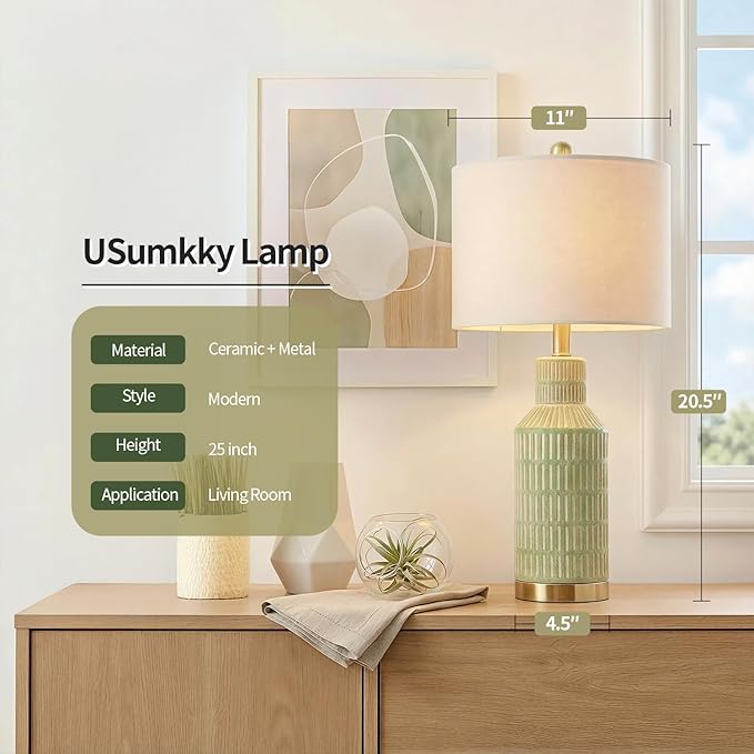25" Green Ceramic Table Lamp - Image 6