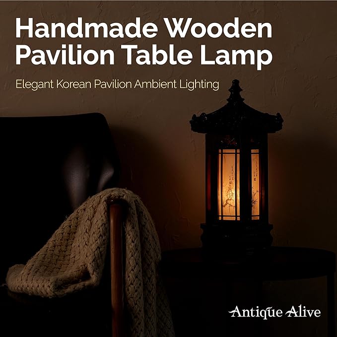 Antique Alive Traditional Korean Wood Lamp | Handmade Asian Oriental Table - Image 6