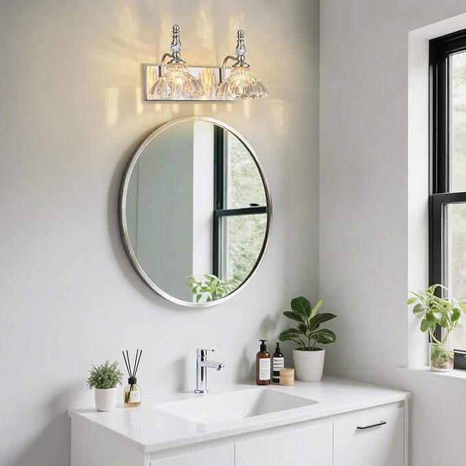 Vintage Bathroom Vanity Light, 2-Light Brushed Nickel Vanity Lighting Fixture - Image 6
