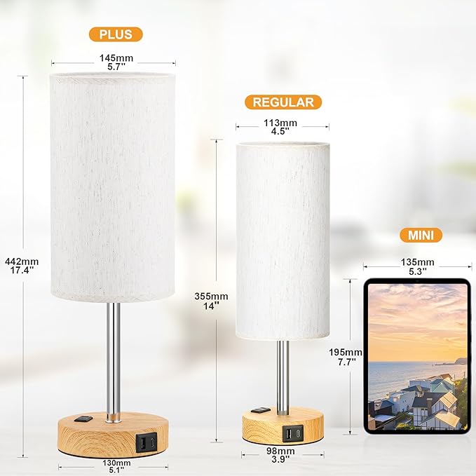 17.4Inches Tall Touch Bedside Table Lamps Set - Image 2