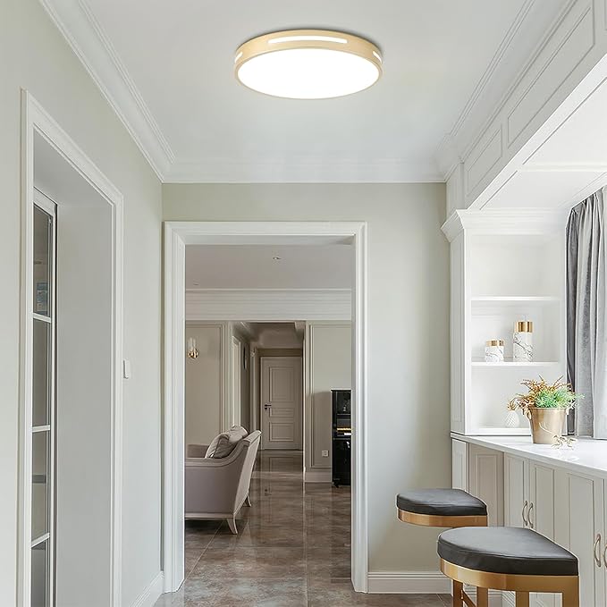 Gold Flush Mount Ceiling Light Fixture LED, 24W Bathroom Light Fixture Ceiling - Image 2