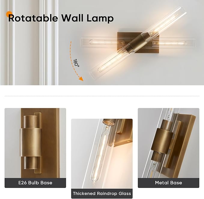 24.8" L Minimalist Style Wall Sconces Set of 2, Brass Wall Lights Fixtures - Image 4