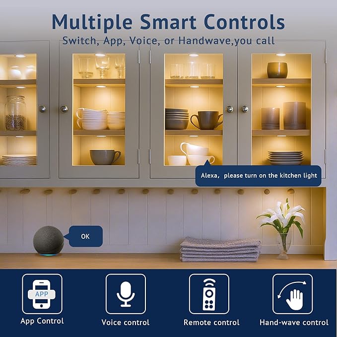 V4light Smart Puck Lights 4 Pack, Plug-in Under Cabinet Lighting - Image 2