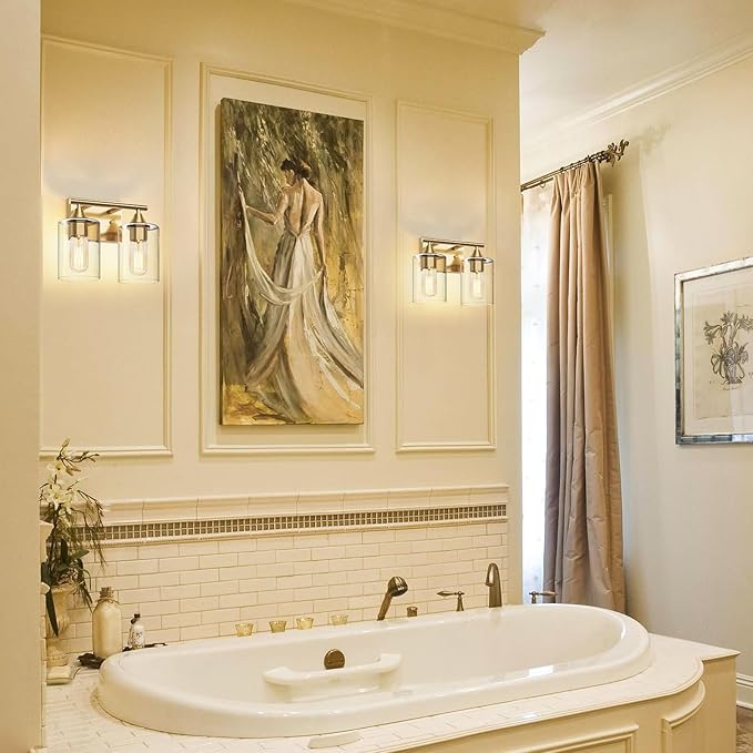 Gold Vanity Lights for Bathroom, 2-Light Bathroom Light Fixtures, Brushed Brass - Image 3