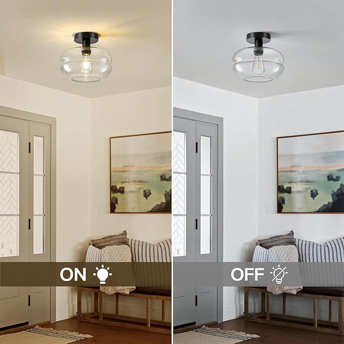 Semi Flush Mount Ceiling Light Fixture, 10-1/2 Inch Clear Glass Shade - Image 6