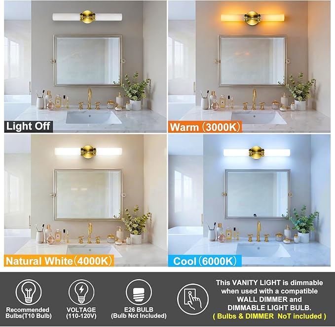 LaLuLa Gold Bathroom Vanity Light Fixtures – 2-Light Hardwired Wall Sconces - Image 6