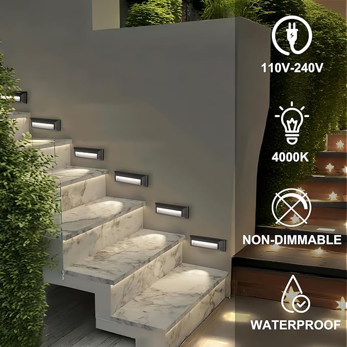 ZONK LED Step Stair Lights 110V-240V, 2W Line Voltage Outdoor Indoor - Image 4
