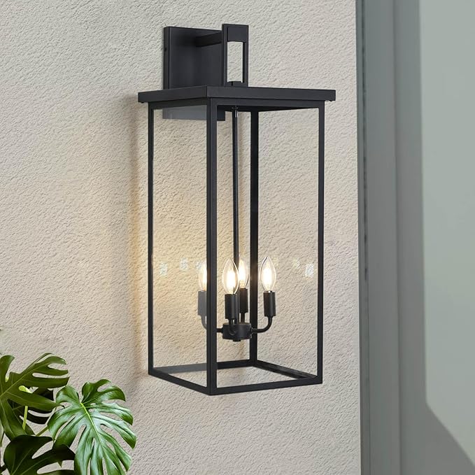 tewei 30In Large Size Square Outdoor Wall Lantern, Modern Black Outside Light - Image 8