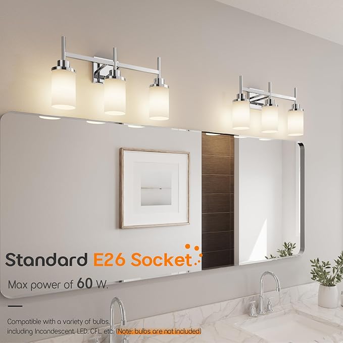Bathrom Light Fixtures Polished Chrome 3 Vanity Lights - Image 4