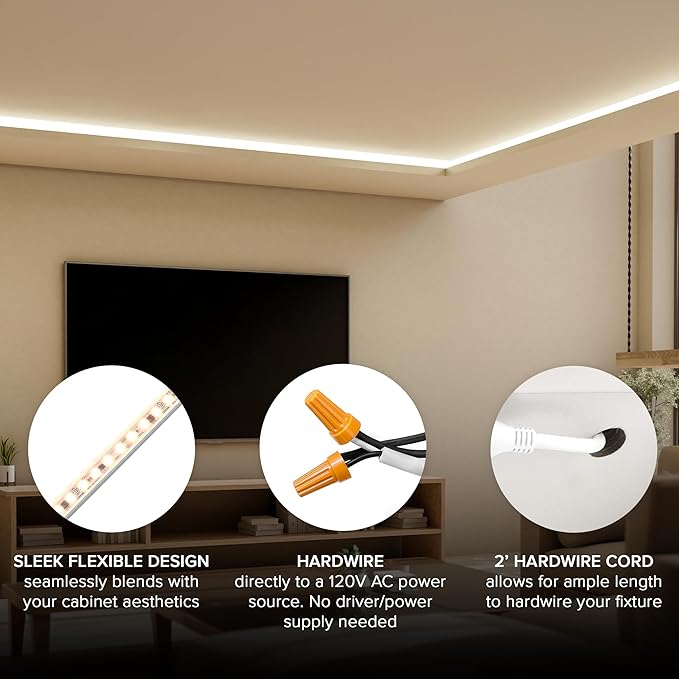 Maxxima 84 in. Hardwired LED Under Cabinet Strip Light, 3220 Lumens, 3000K Warm - Image 4