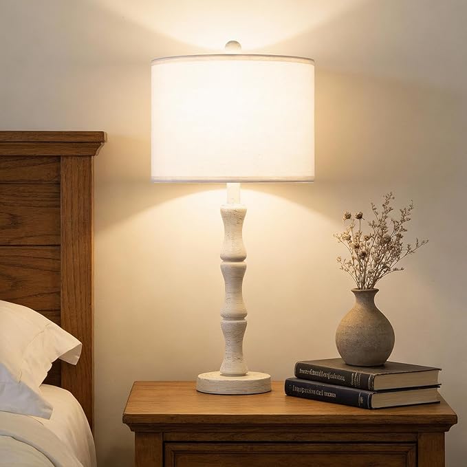 BOBOMOMO 25" Farmhouse Bedside Lamps Set of 2, Vintage Nightstand Lamps - Image 5
