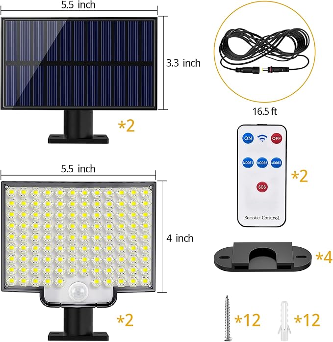 Solar Lights Outdoor, 106 LED 3000LM Solar Powered Motion Sensor Flood Lights - Image 6