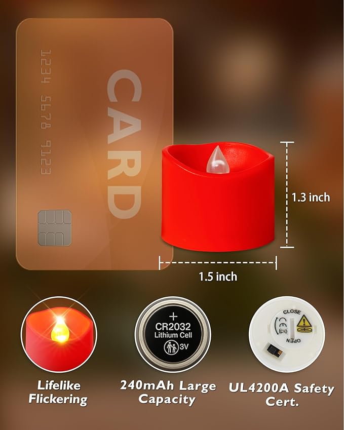 Homemory Red Tea Lights Candles Battery Operated, 200+Hour Flameless Flickering - Image 4