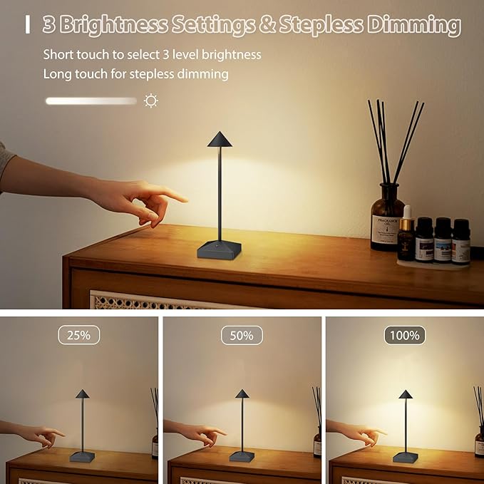 3 Pack 8.26in Black Small Cordless Table Lamps Rechargeable, Battery Operated - Image 6