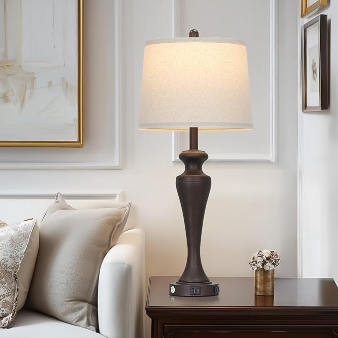 30" Brown Table Lamps Set of 2, 3-Way Touch Control Bedside Lamp - Image 5