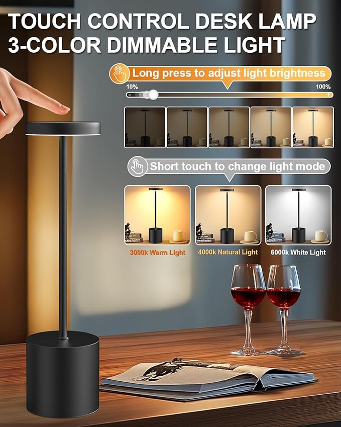 Cordless Table Lamp Set of 2, Rechargeable 5000mAh Battery Powered Outdoor - Image 4