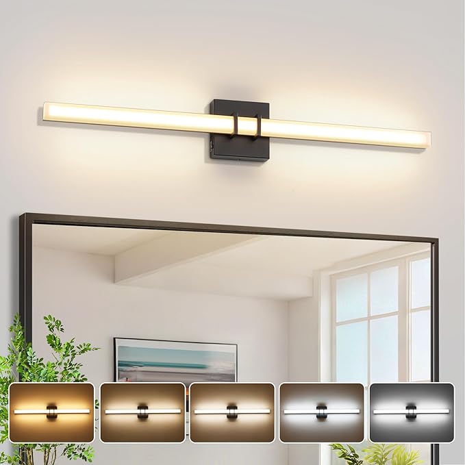 Modern Black Vanity Light Bar 32 Inch, 24W 5CCT Dimmable Bathroom Light by BRKNIT
