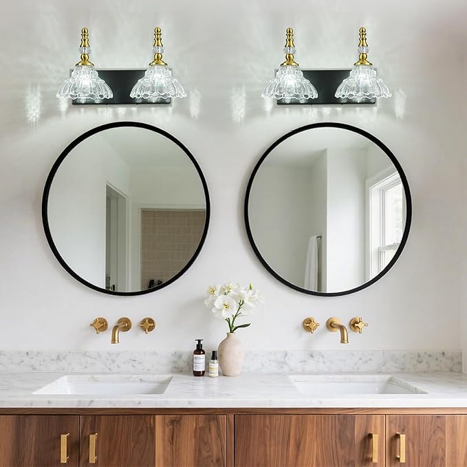 Vintage Bathroom Vanity Light, 2-Light Black Gold Vanity Lighting Fixture - Image 5