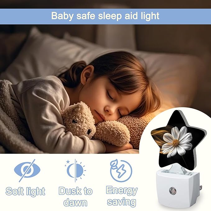 White Daisy Flower Dusk to Dawn Star Night Light, Abstract Floral Smart Sensor - Image 6