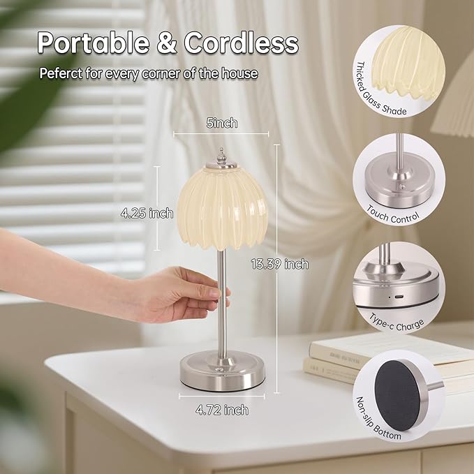 Tulip Table Lamp with 5200mAh Battery & Touch Control, Cordless Small Table - Image 9