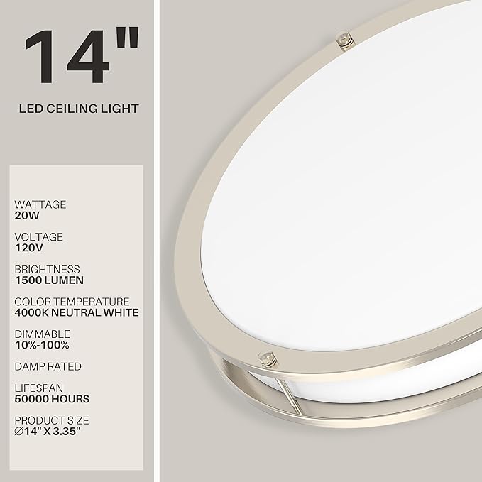 DYMOND LED Ceiling Light Fixture Flush Mount 4000K Natural Daylight Dimmable - Image 2