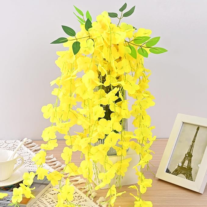 BLEUM CADE 10Pcs Yellow Fake Wisteria Hanging Flowers, 3.6Ft/Pcs Artificial - Image 4